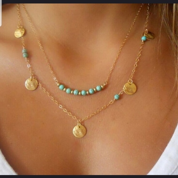 Layered gold and blue necklace - Picture 2 of 4